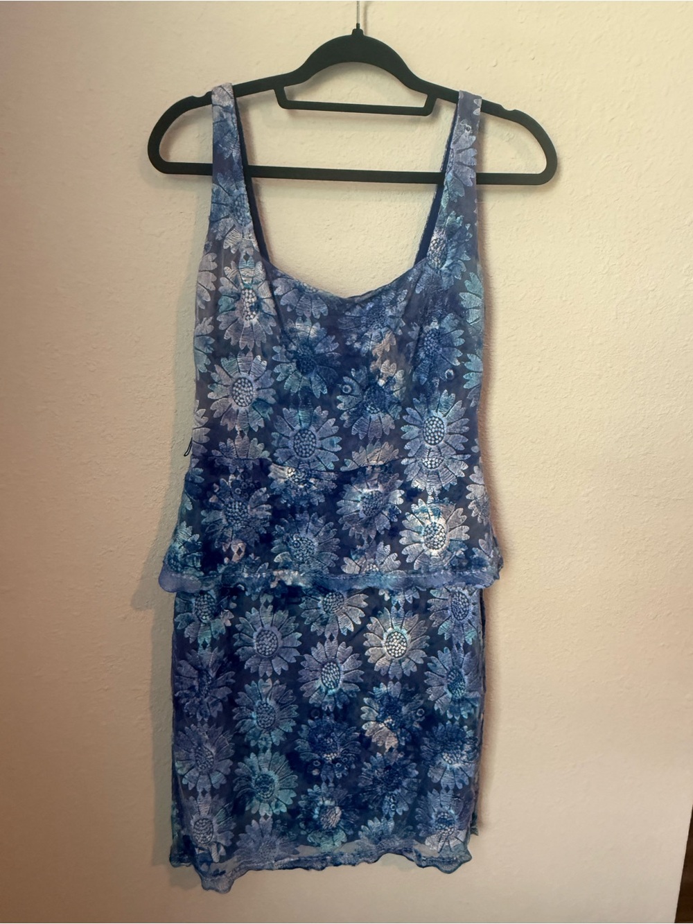 Badgley Mischka Blue Layered Lace Cocktail Dress